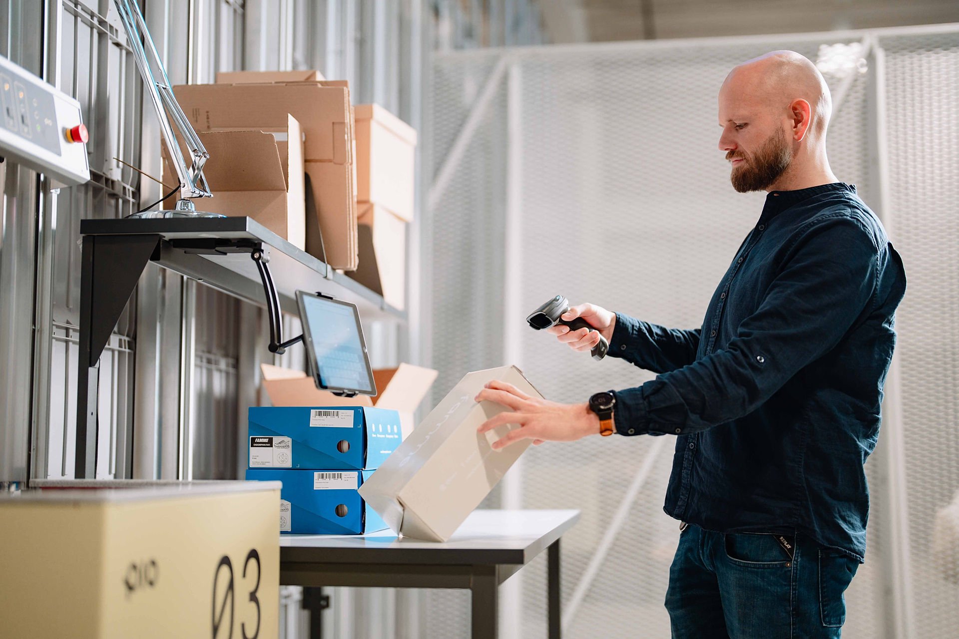Modern warehouse with organized inventory and efficient order fulfillment processes.